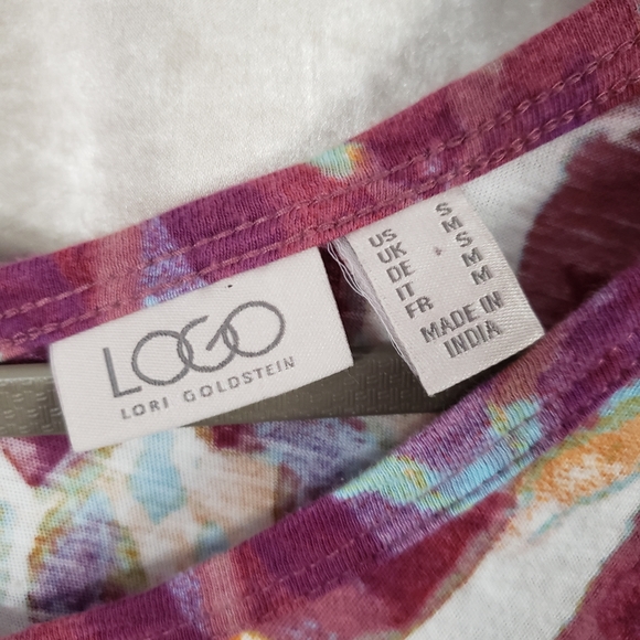 NWOT LOGO purple multicolor abstract print 2 pockets tunic T-shirt Womens Small - Picture 2 of 5